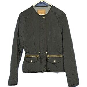 Zara Woman Full Zip Jacket Womens Size Small Navy Quilted Gold Hardware Pockets